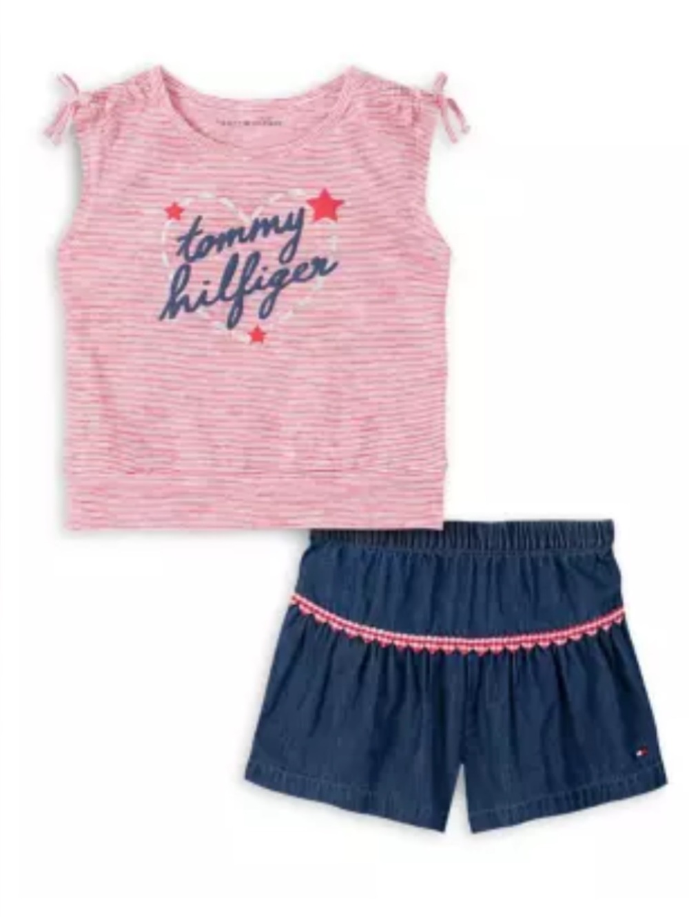 BRAND NEW girl youth tommy hilfiger 2pc striped top and denim shorts set size 5